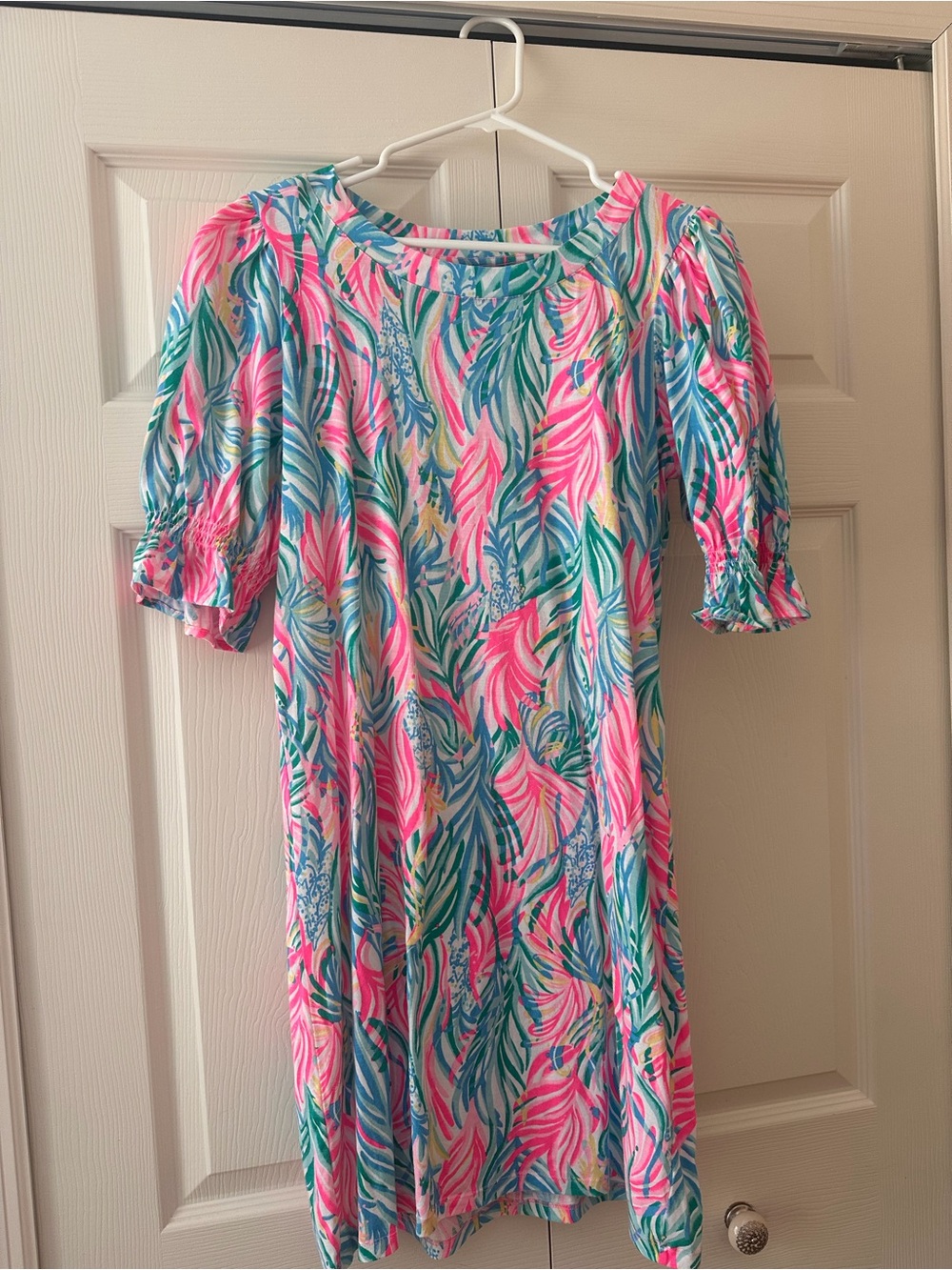 Lilly Pulitzer Pink & Aqua Tropical Leaf Casual Dress
